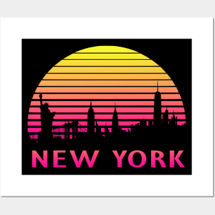 New York 80s Tropical Sunset Posters and Art